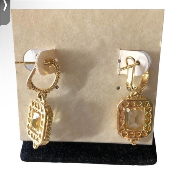 Estate 14K Gold Plated Sterling Silver Emerald Cut CZ. Earrings White Sapphires - Picture 11 of 16